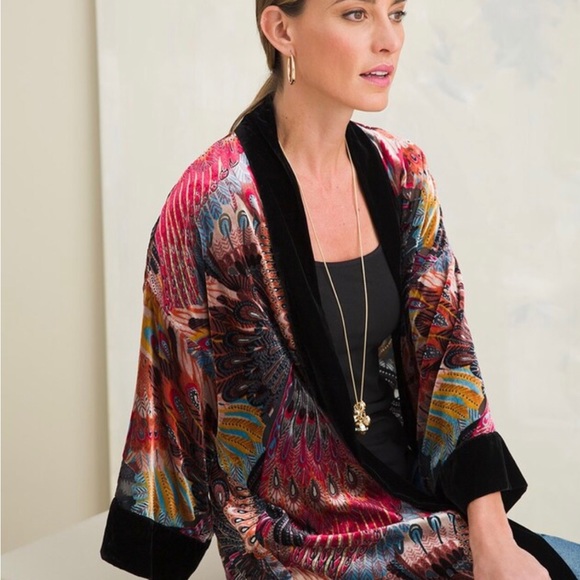 Chico’s Velvet Peacock Kimono - Picture 3 of 5